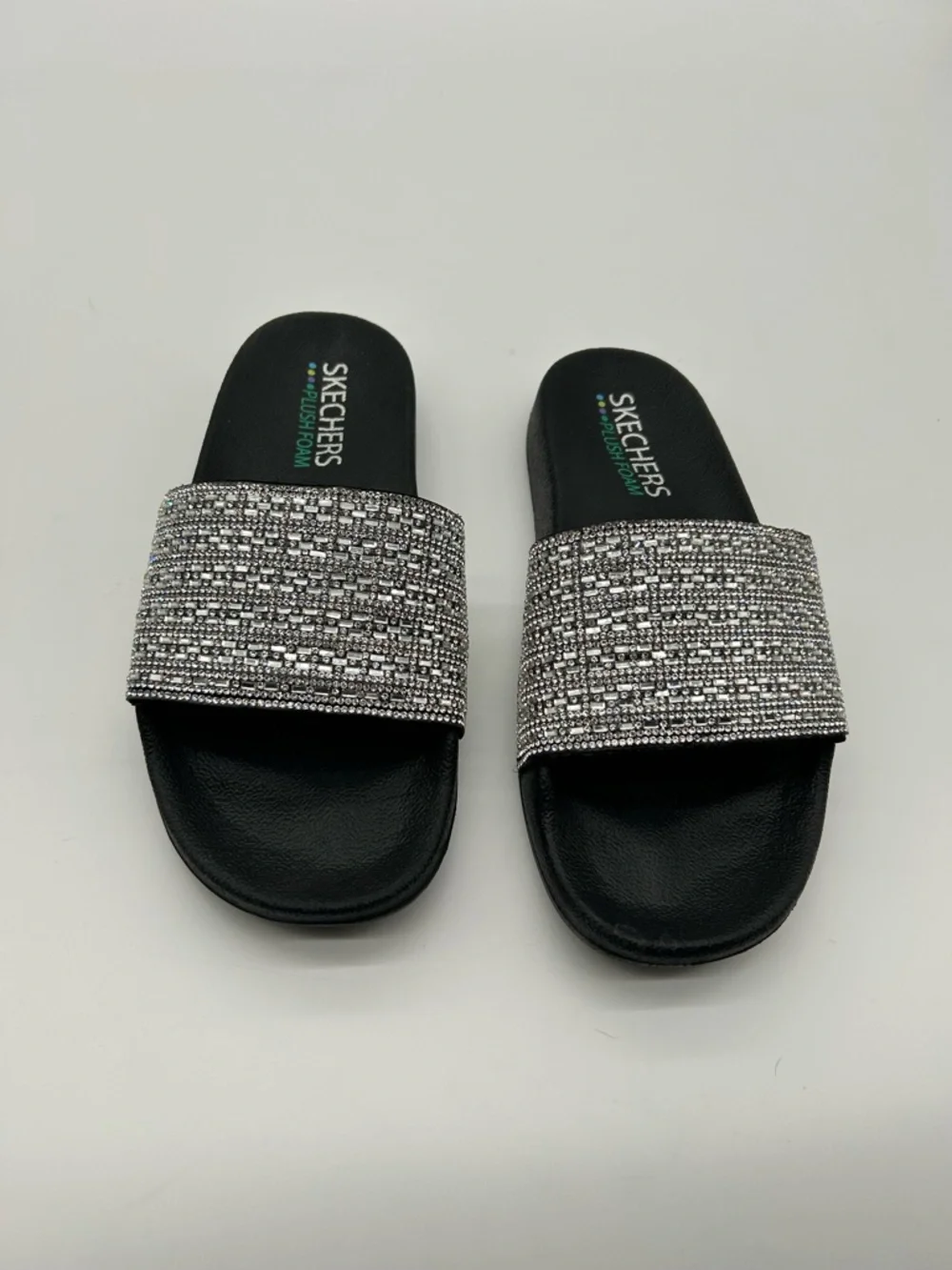 Skechers Women’s Black Slides with Silver Sparkle Strap - Picture 1 of 6